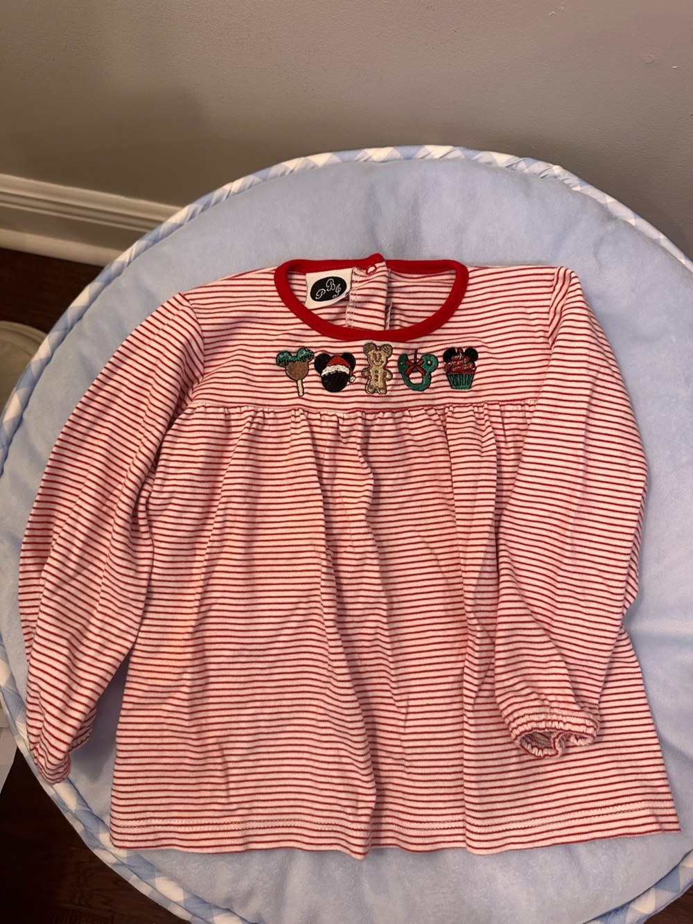 Girls Red Striped Long-Sleeve Top with Embroidered Sweets - Little Me